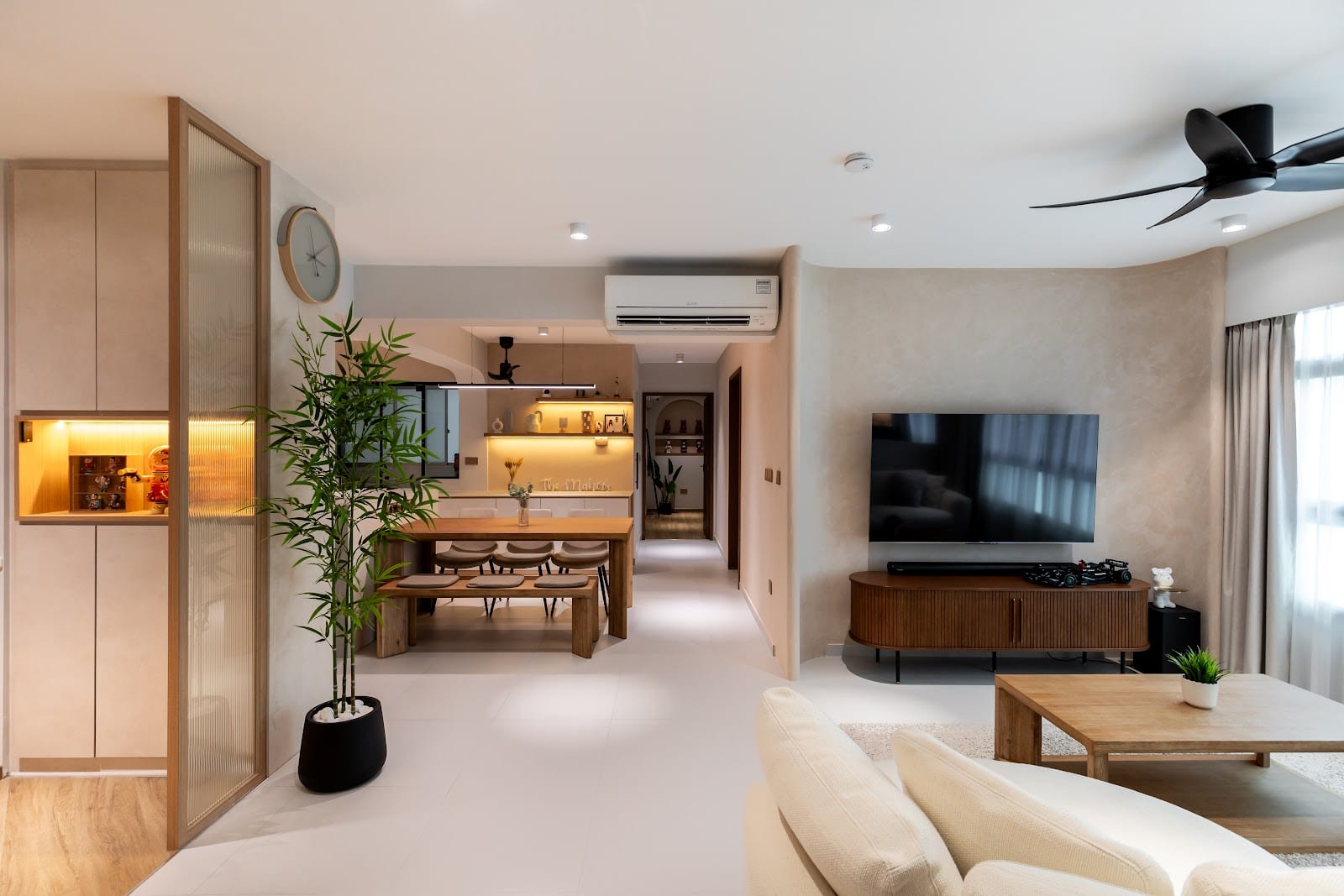 Warm wood carpentry and peaceful living room interior by The Makers Design Studio